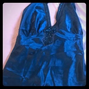 Blue silk halter top
